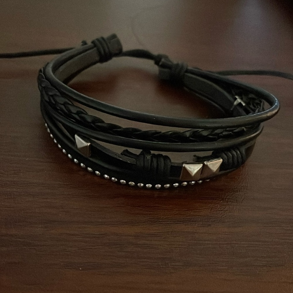 Adjustable Black Leather Bracelet